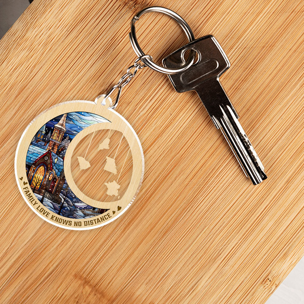 Family Love Knows No Distance - Personalized Custom Acrylic Keychain