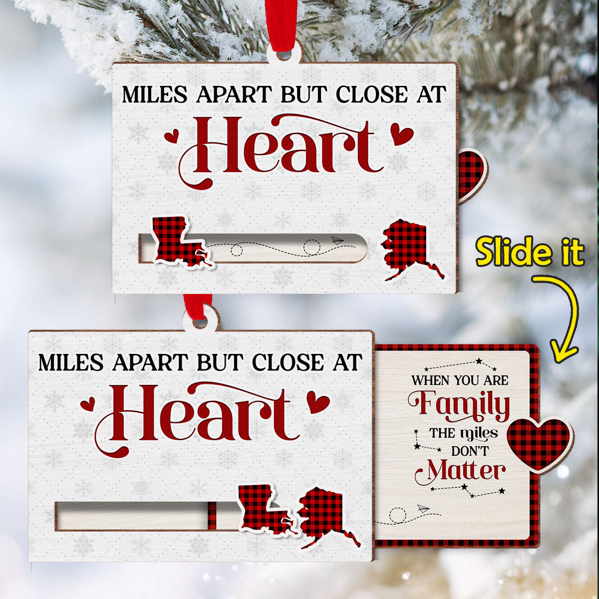 Miles Apart But Close At Heart - Personalized Custom Slide Ornament
