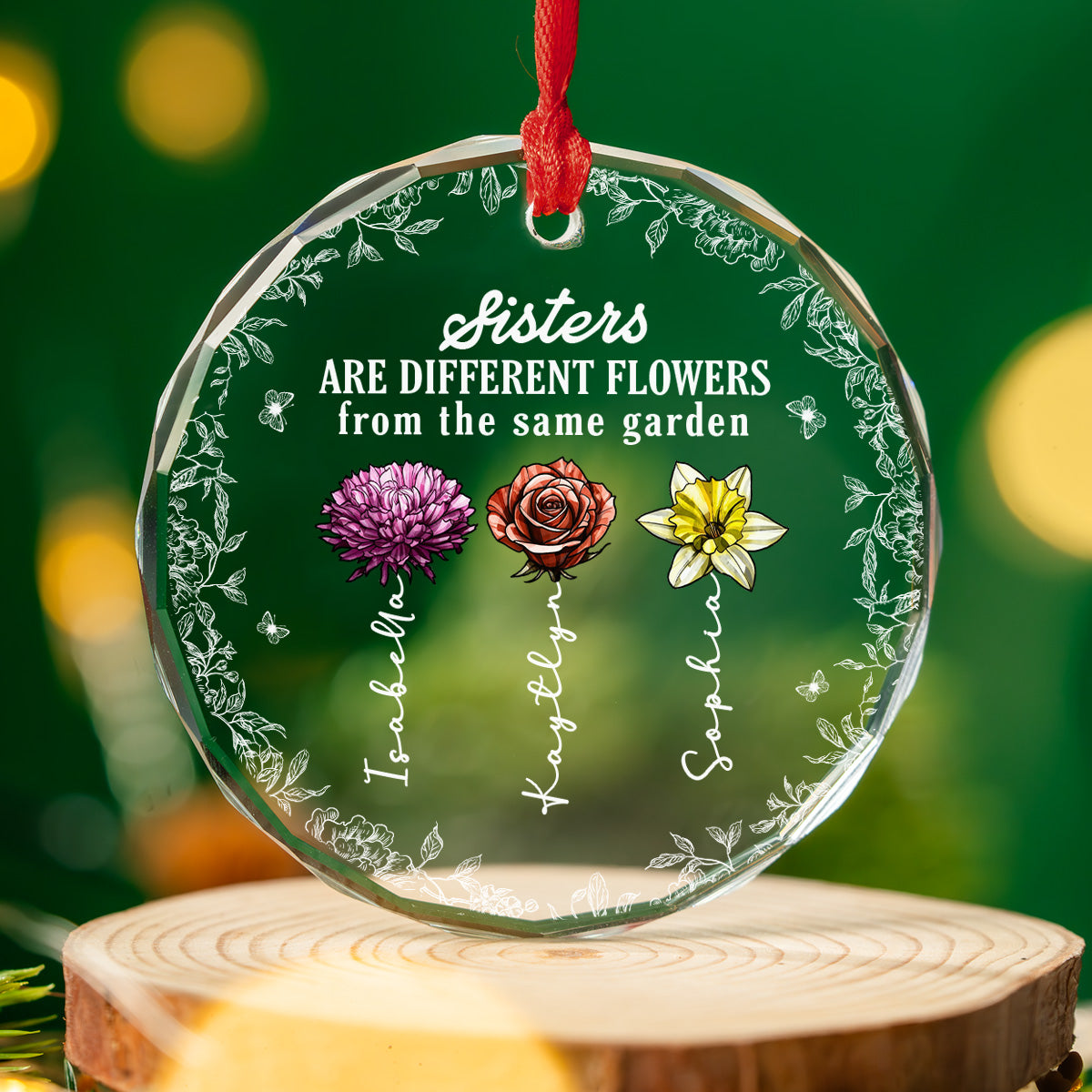 Sisters Grow Stronger Through Love - Personalized Custom Glass Ornament