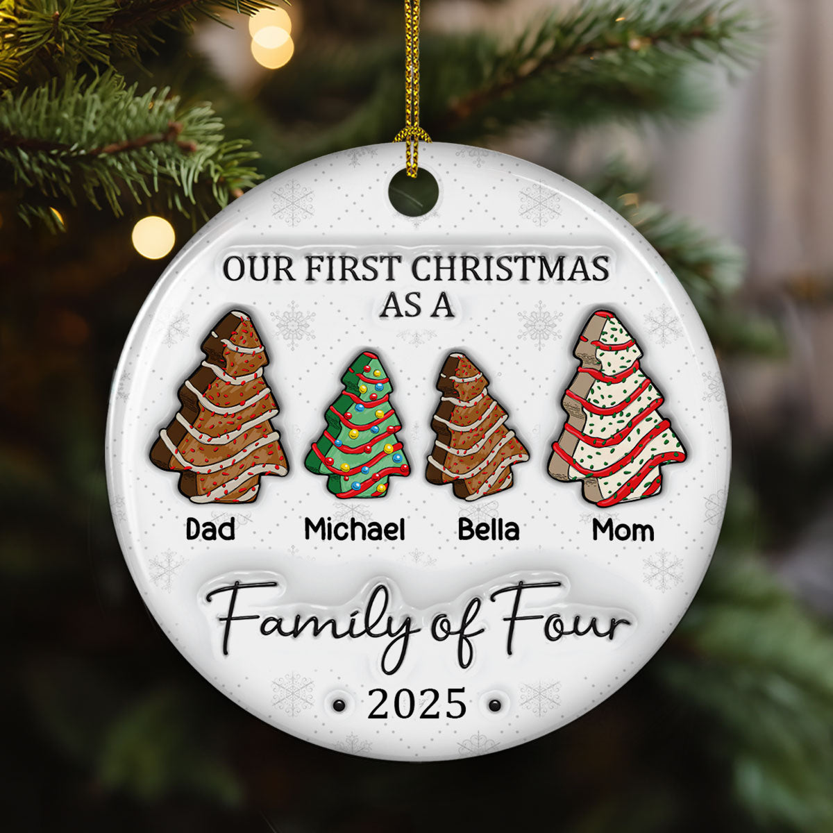 First Christmas Christmas Tree Cakes - Personalized Custom 3D Inflated Effect Ceramic Ornament