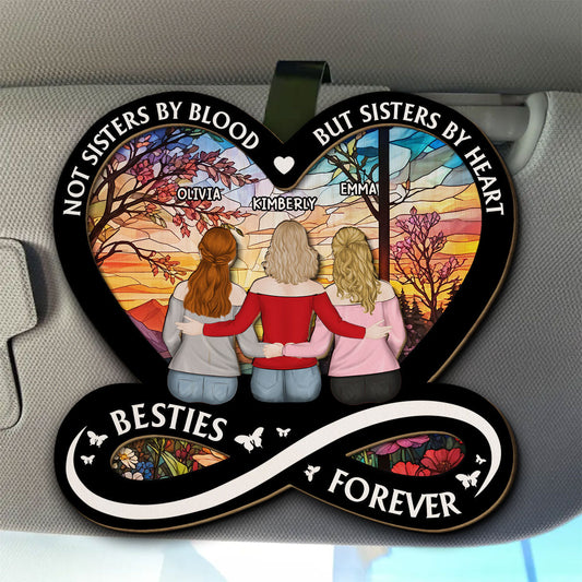 Not Sisters By Blood But Sisters By Heart - Personalized Custom Car Visor Clip