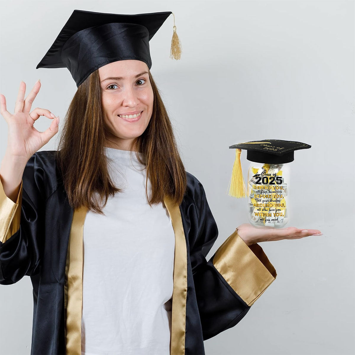 Behind You  All Your Memories - Personalized Custom Graduation Mason Jar Light