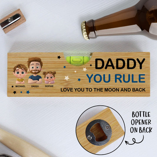 Dad You Rule - Personalized Custom Wooden Spirit Level Bottle Opener