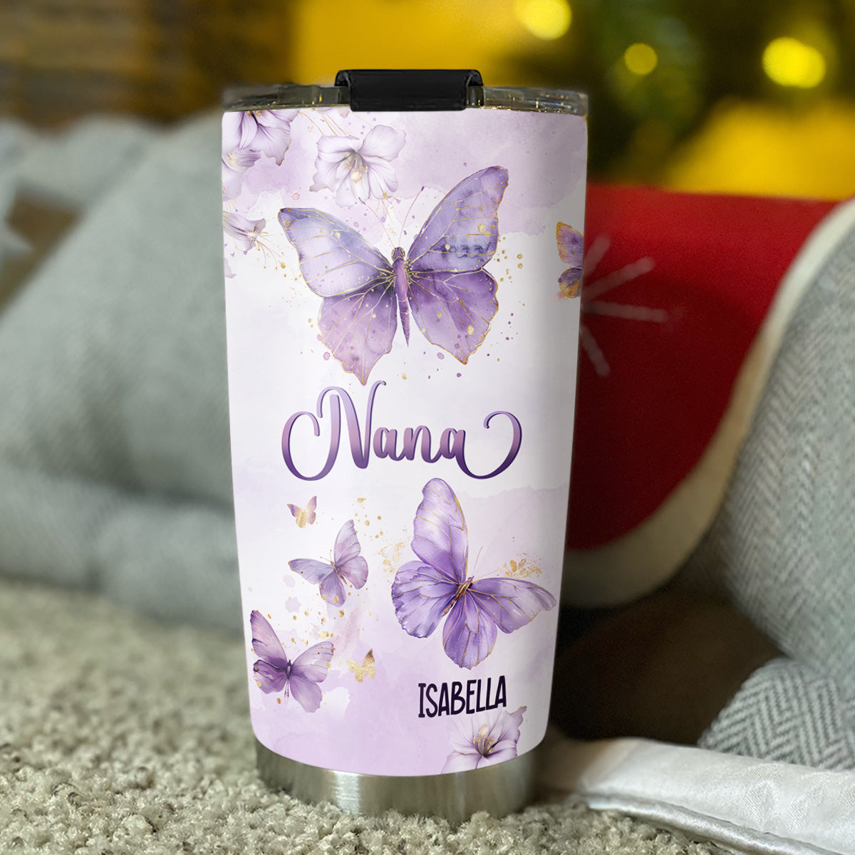Grandma Purple Butterfly With Flower - Personalized Custom Tumbler