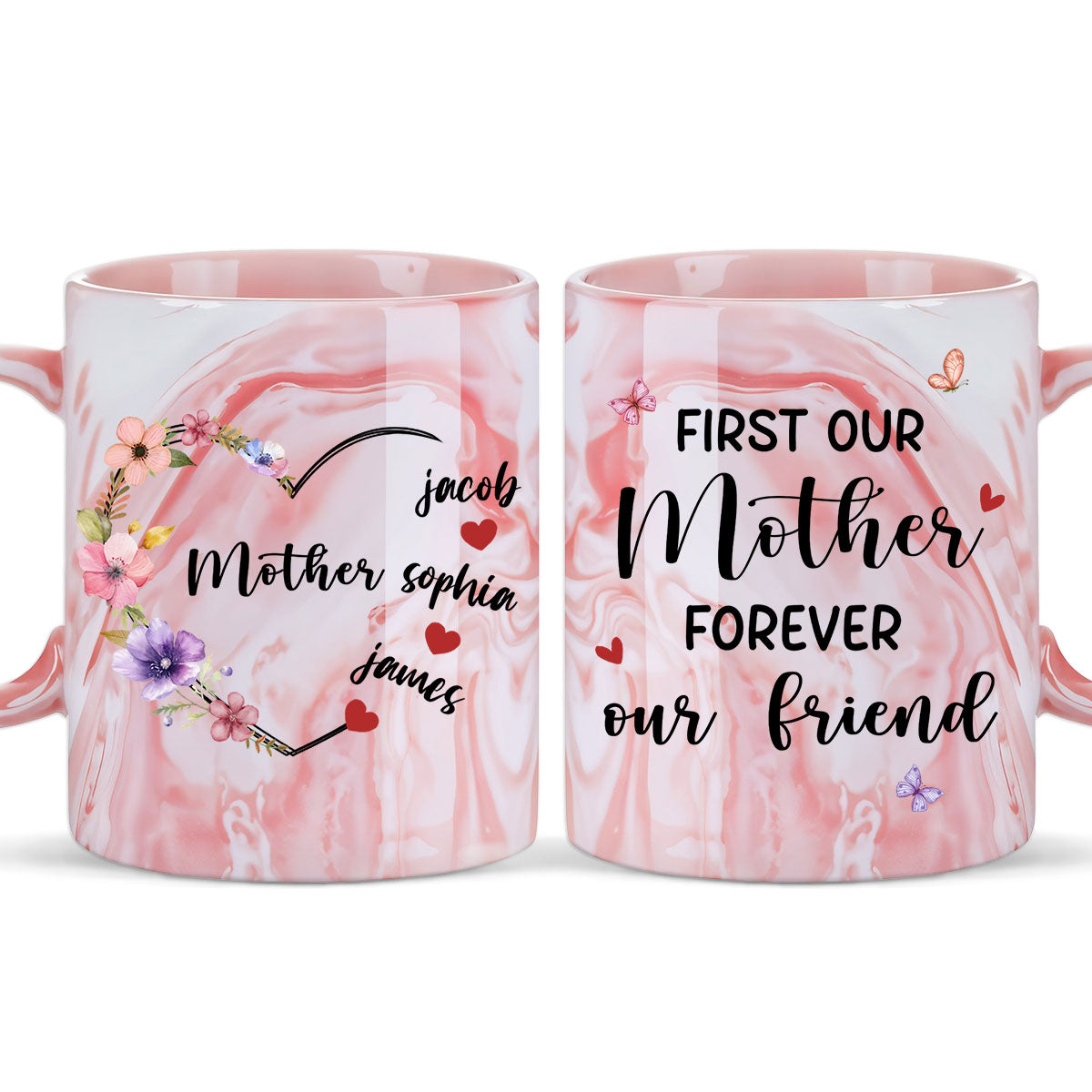 Sweethearts Of Mom - Personalized Custom Pink Marble Mug