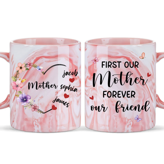 Sweethearts Of Mom - Personalized Custom Pink Marble Mug