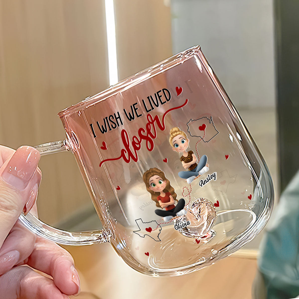 I Wish We Lived Closer - Personalized Custom Pink Gradient Glass Mug