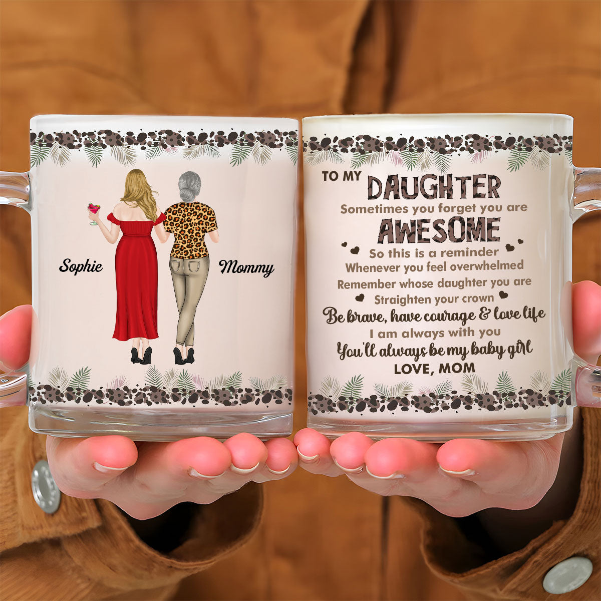Mom To Daughter Straighten Your Crown - Personalized Custom Glass Mug