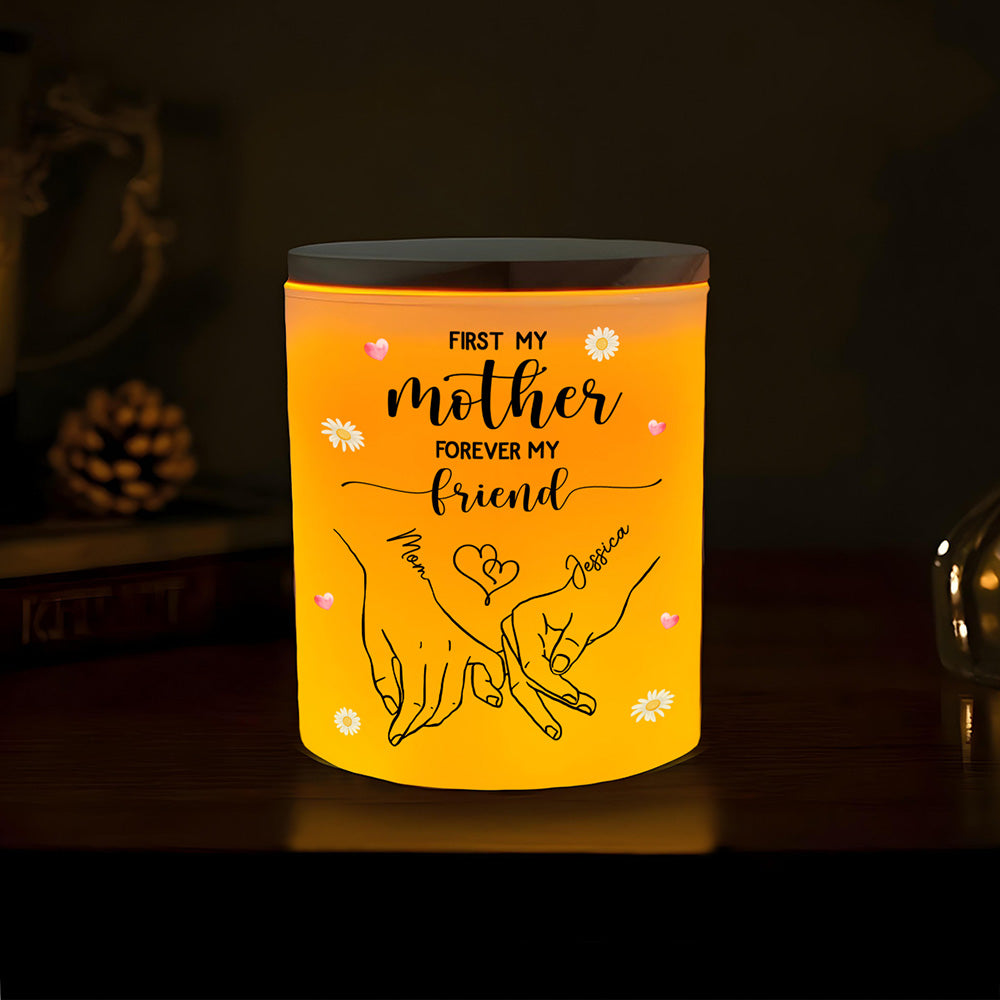 First My Mother Forever My Friend - Personalized Custom Glass Jar With LED Candle