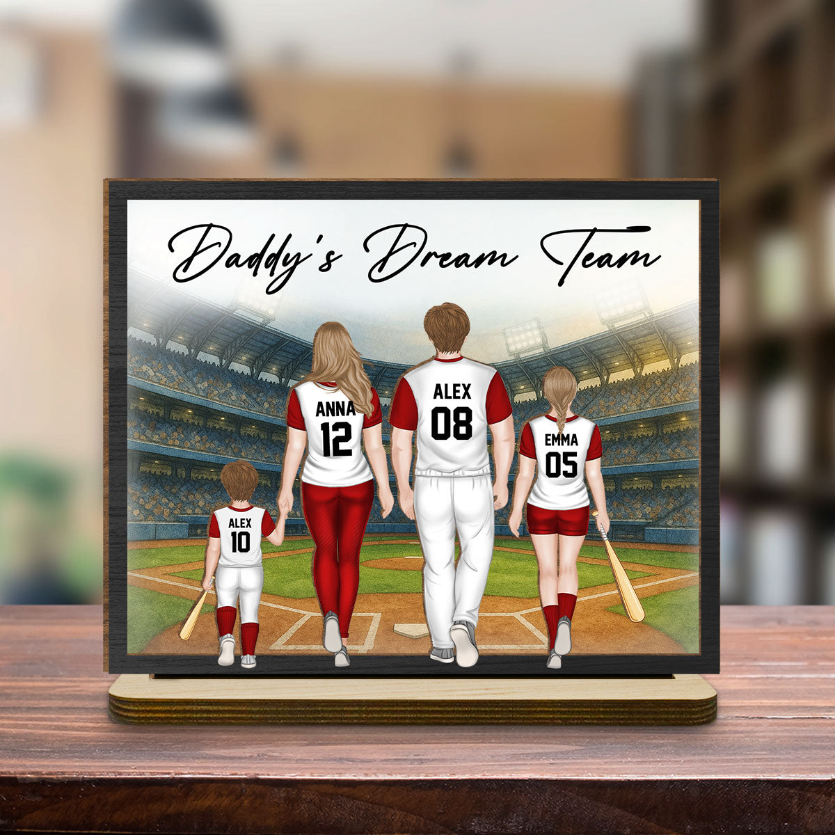 Daddy Dream Team - Personalized Custom 2-Layer Wood Plaque With Flat Base