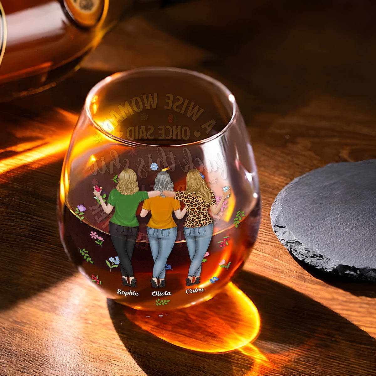 She Lived Happily Ever After - Personalized Custom Wine Glass