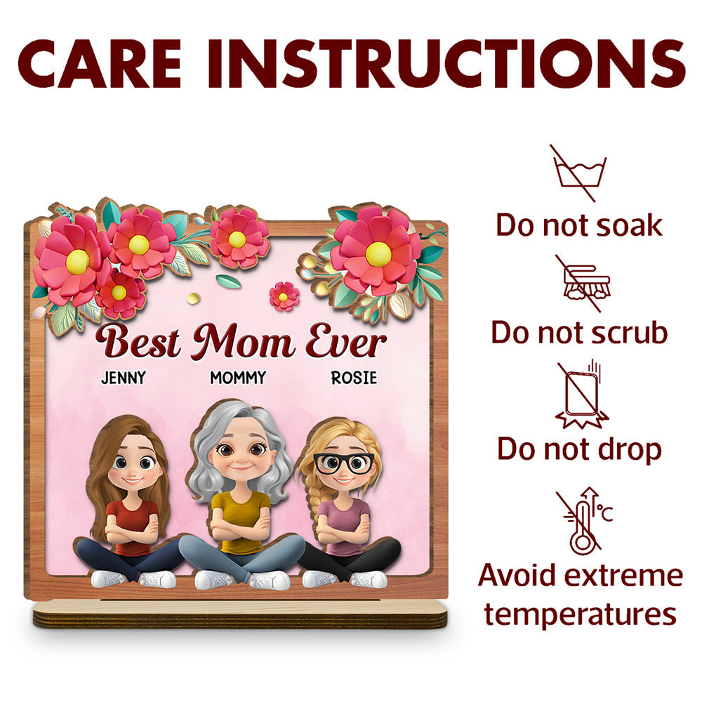 Best Mom Ever - Personalized Custom 2-Layer Wood Plaque With Flat Base