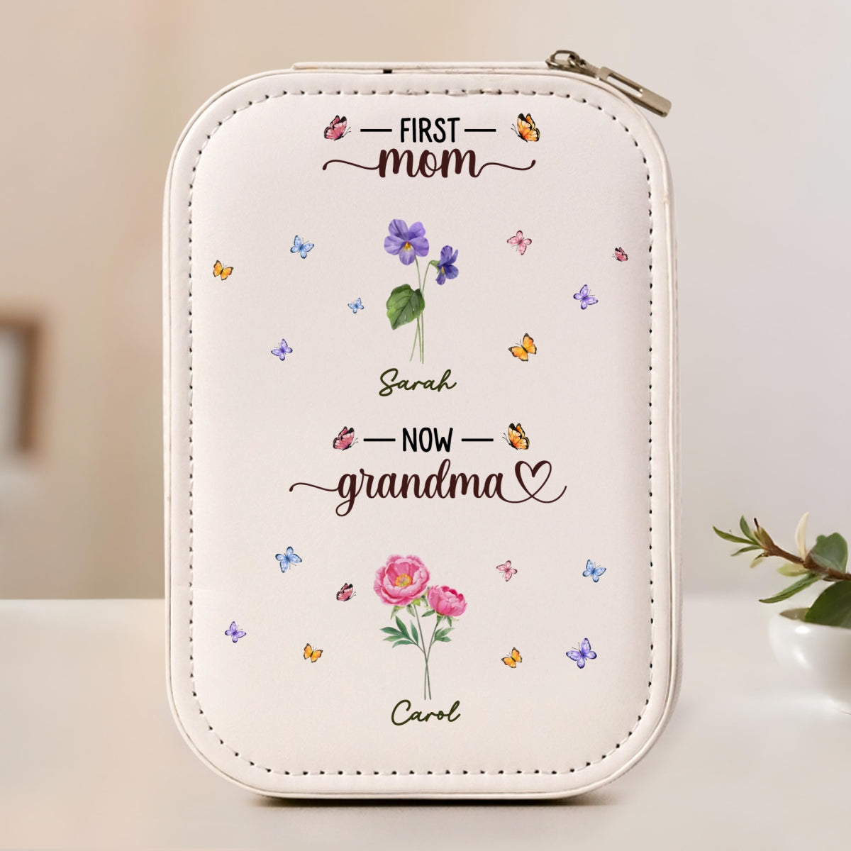 First Mom Now Grandma - Personalized Custom Jewelry Box With LED Mirror