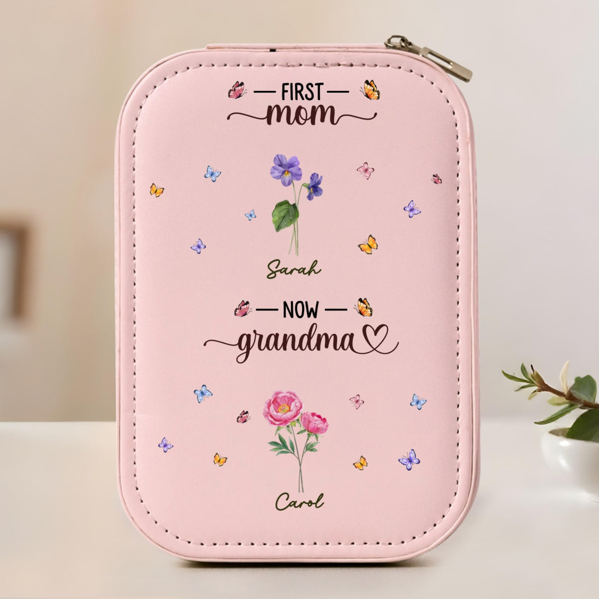 First Mom Now Grandma - Personalized Custom Jewelry Box With LED Mirror