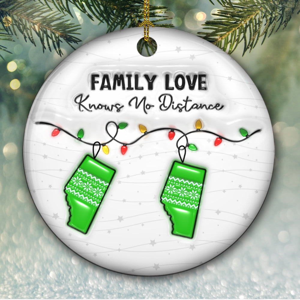Family Love Knows No Distance Canada Version - Personalized Custom 3D Inflated Effect Ceramic Ornament