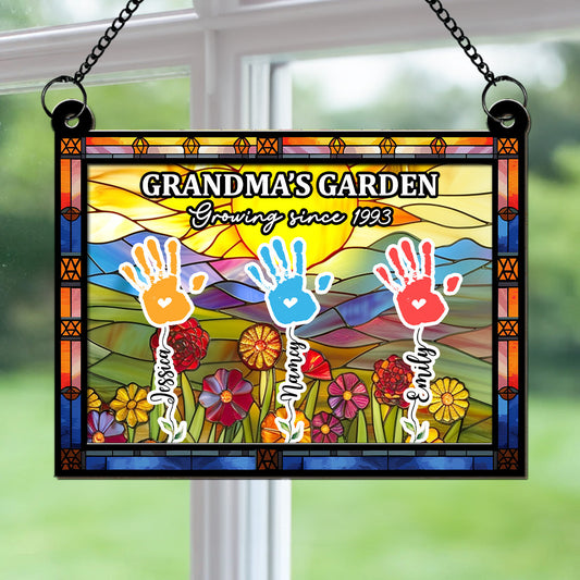 Grandmother Flower Handprint Garden - Personalized Custom Suncatcher