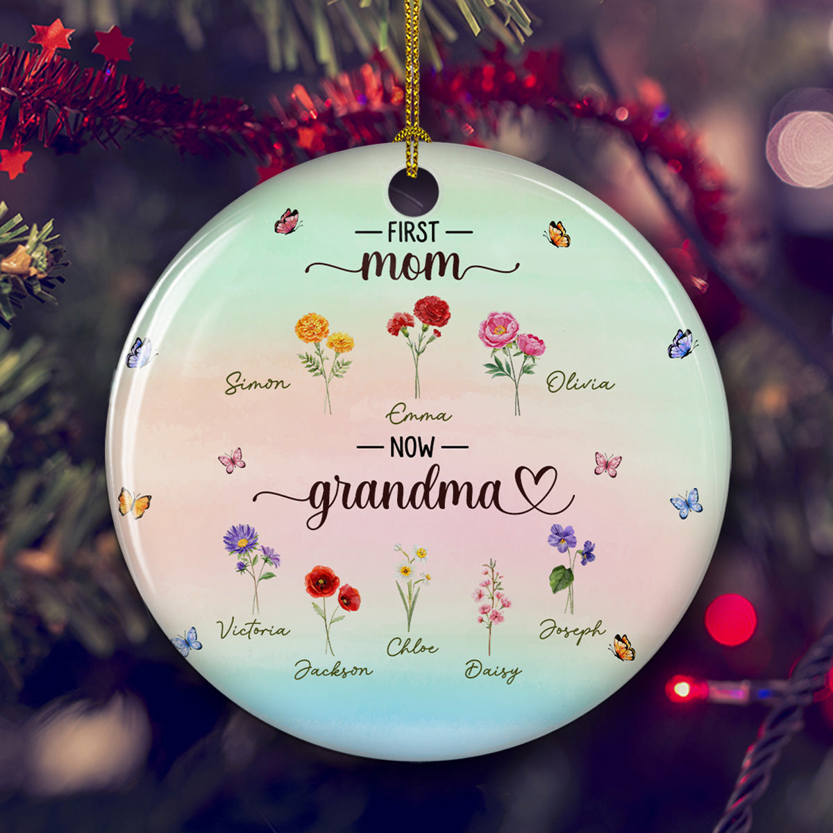 First Mom Now Grandma - Personalized Custom Ceramic Ornament