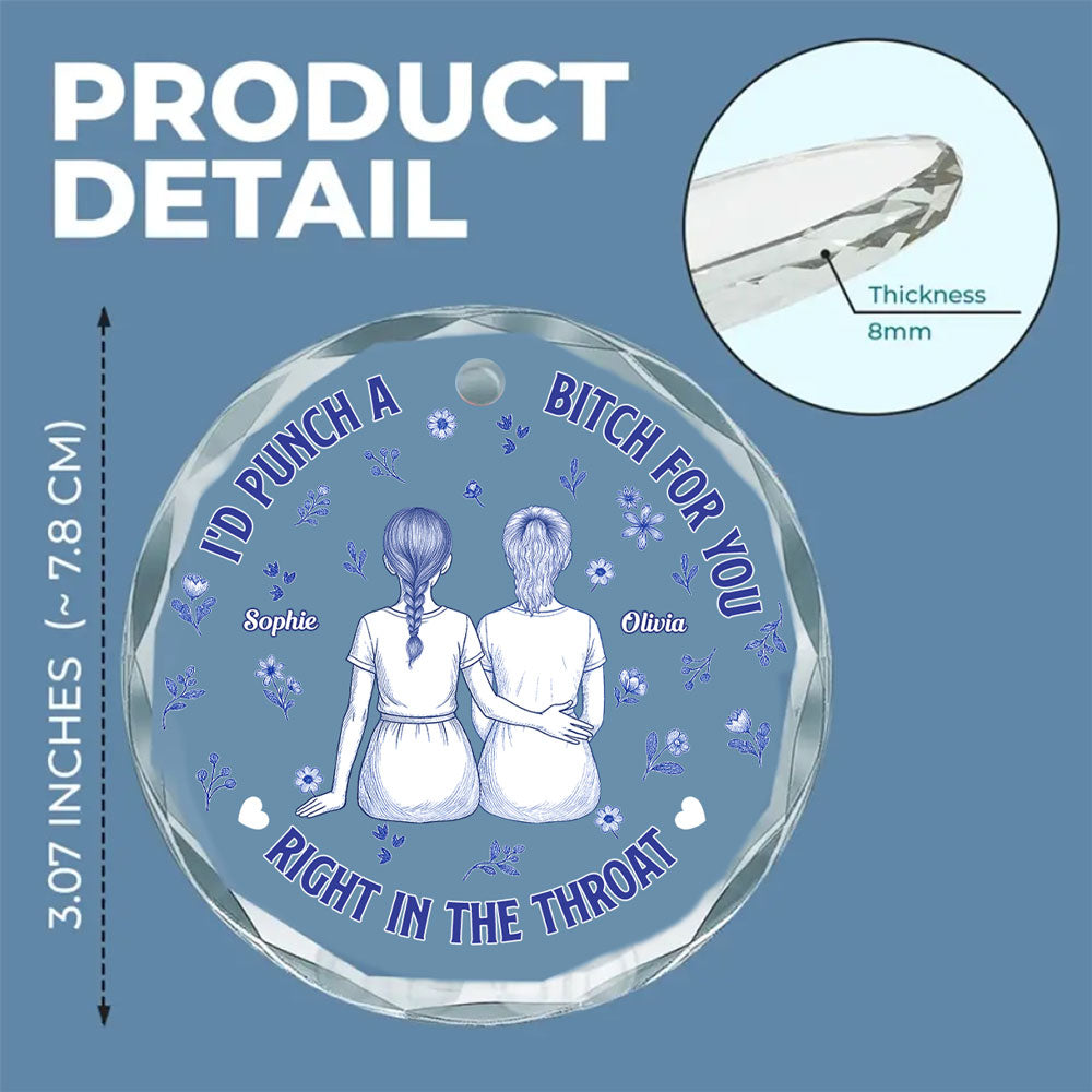 Punch Bitch Besties Blue Toile - Personalized Custom Glass Ornament