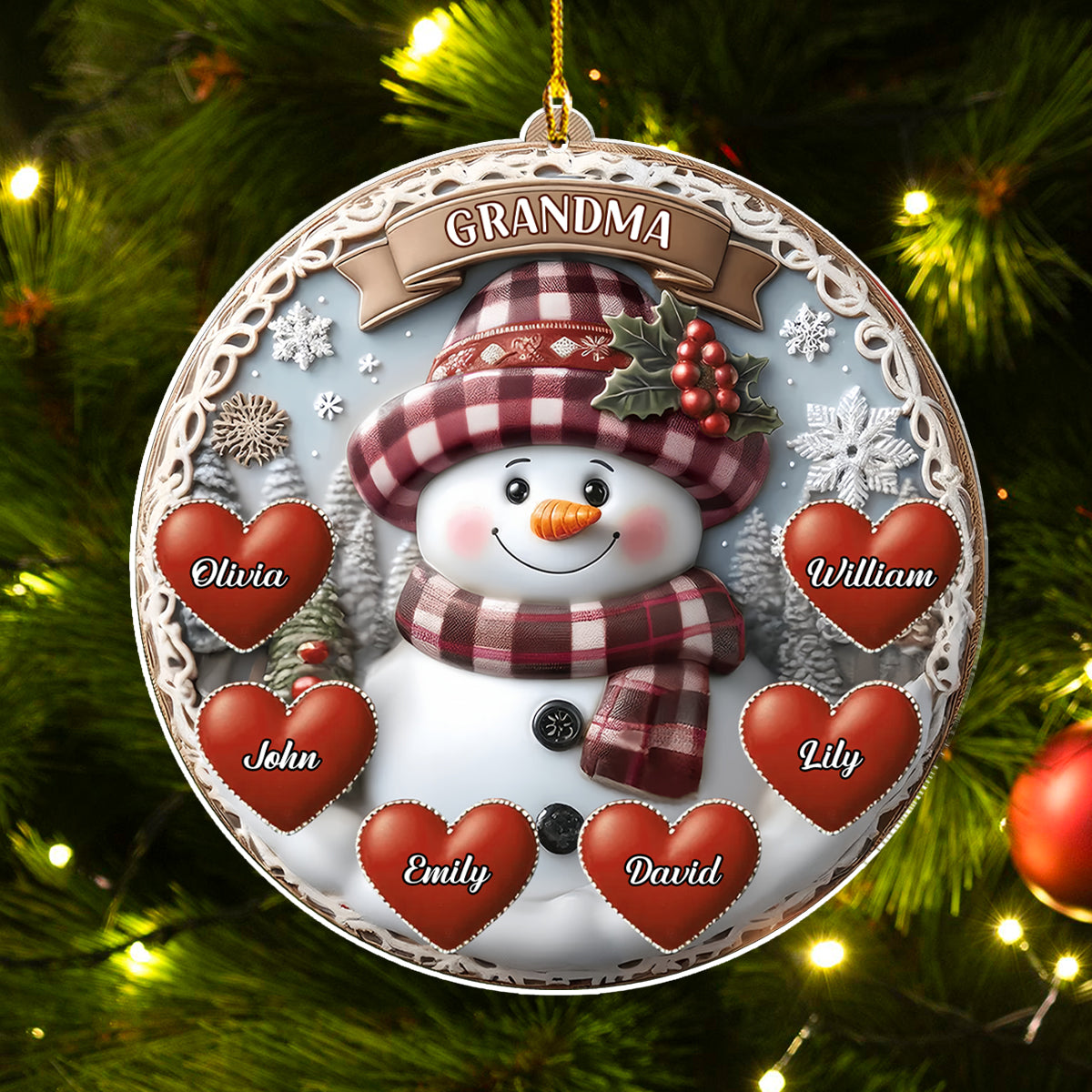 Snowman Grandma Mom Sweet Heart Kids - Personalized Custom Acrylic Ornament