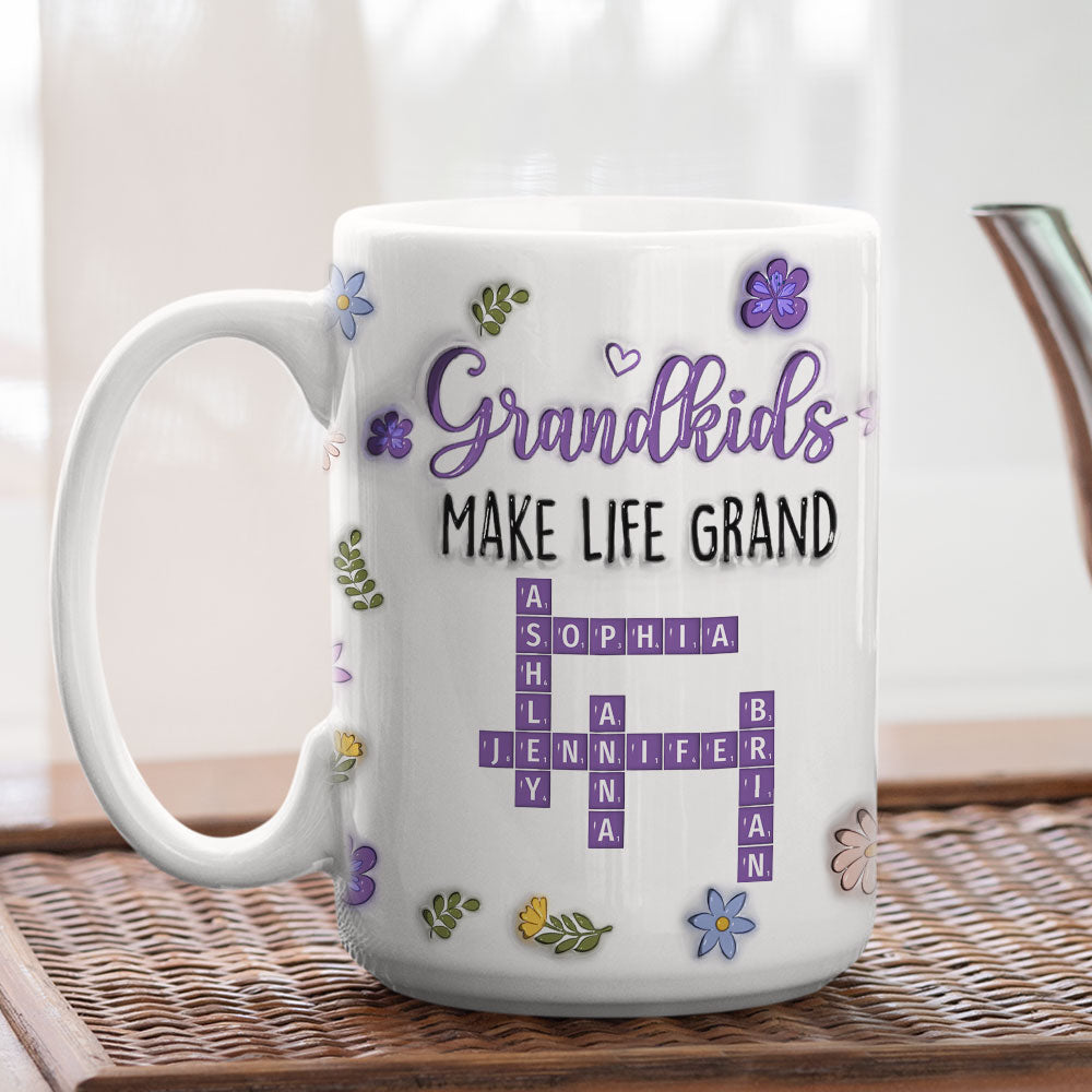 Grandkids Make Life Grand Crossword Puzzle - Personalized Custom 3D Inflated Effect Mug