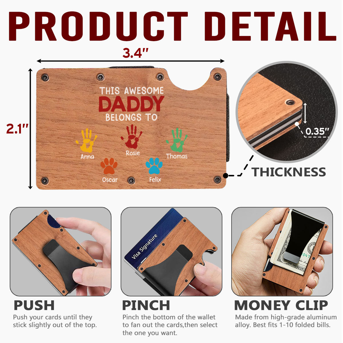 This Awesome Daddy Belongs To - Personalized Custom Wooden Card Holder