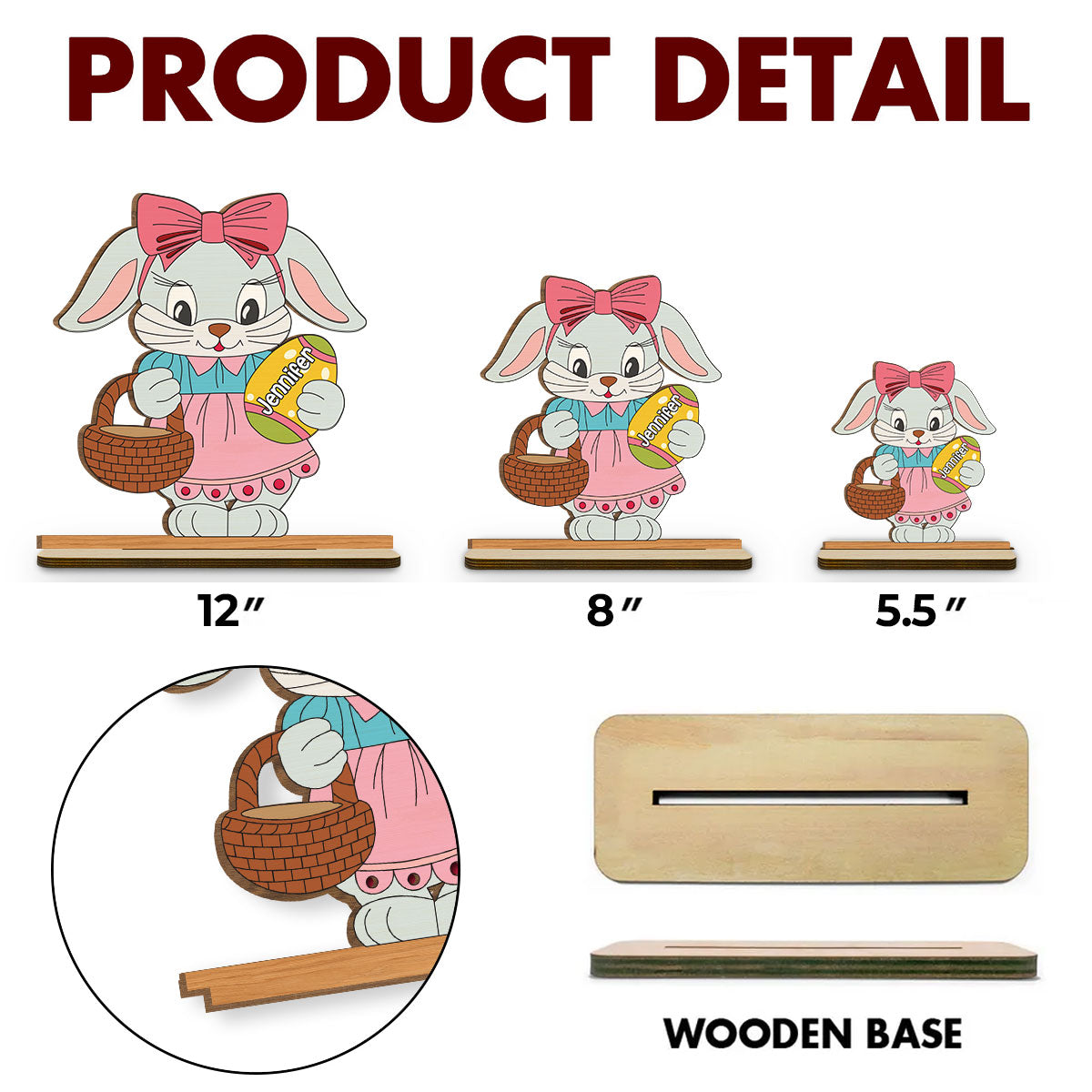 Spring Bunny Surprise - Personalized Custom 2-Layer Wood Plaque With Flat Base