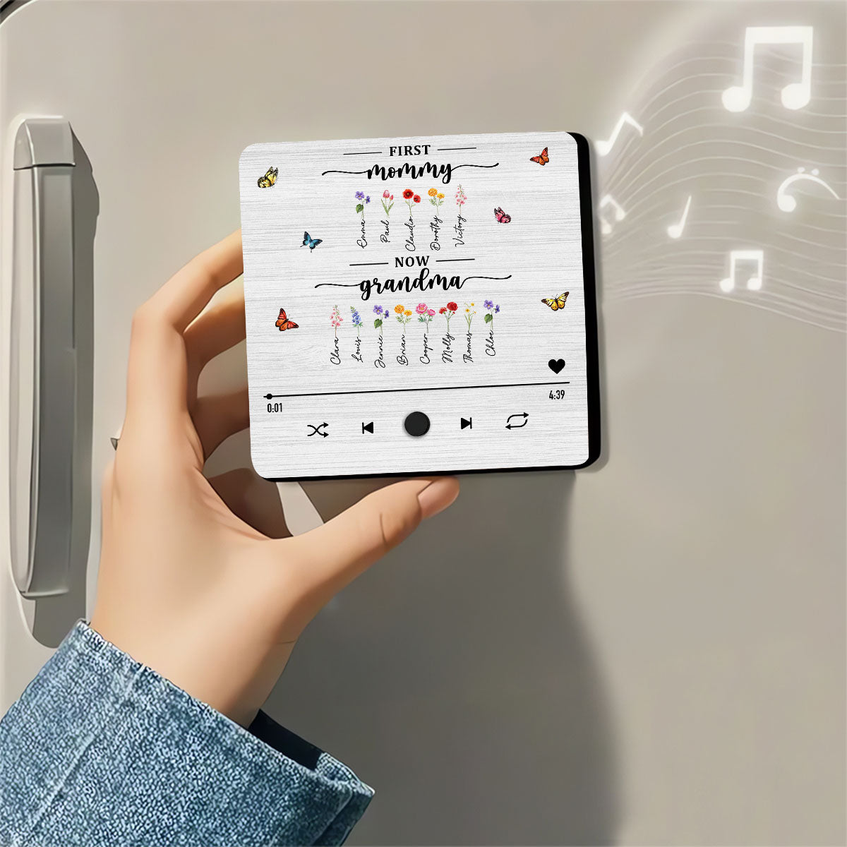 Flower Birth Month Garden Grandma - Personalized Custom Music Fridge Magnet