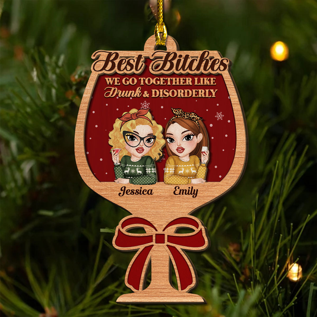 Partners In Wine - Personalized Custom 2-Layered Wood Ornament
