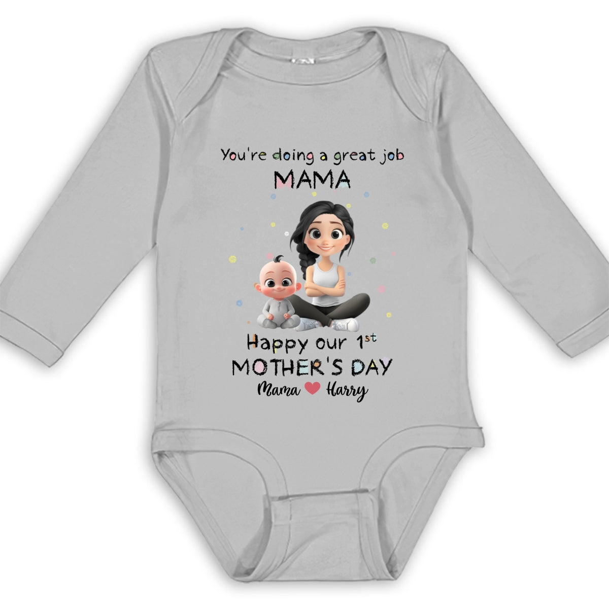 Mommy Doing A Great Job Happy Mother Day - Personalized Custom Long Sleeve Baby Onesie