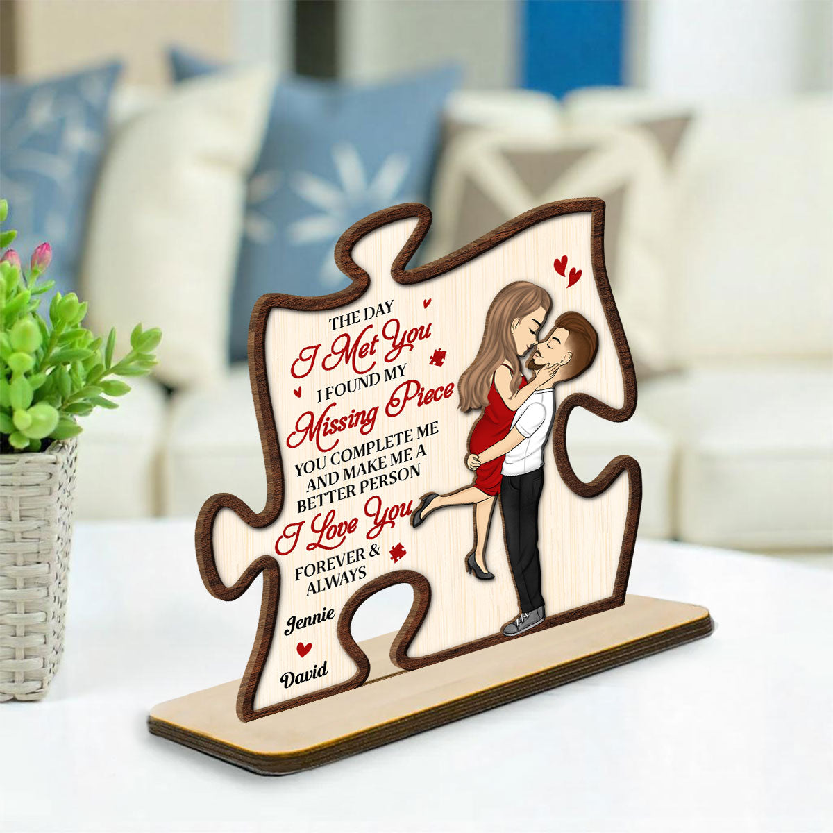 The Day I Met You - Personalized Custom 2-Layer Wood Plaque With Flat Base