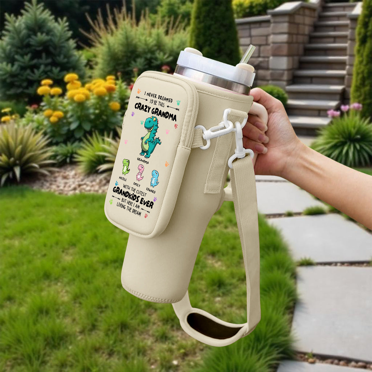 Crazy Grandma With Cutest Grandkids - Personalized Custom Water Bottle Carrier Bag