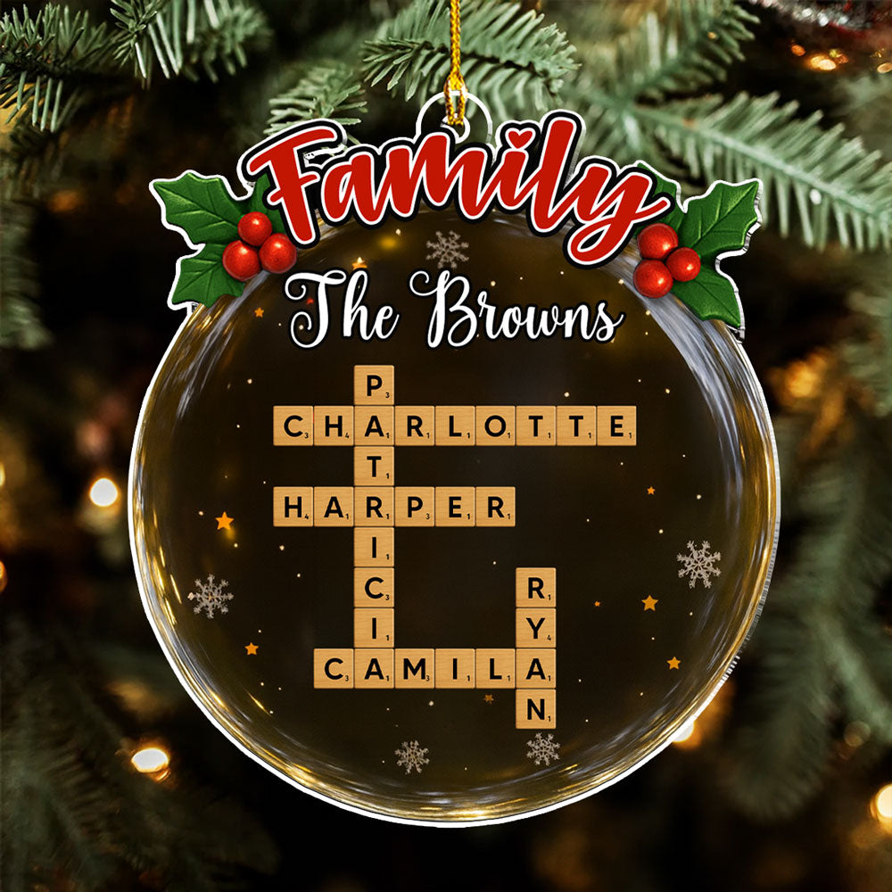 Crossword Style Family Keepsake - Personalized Custom Acrylic Ornament
