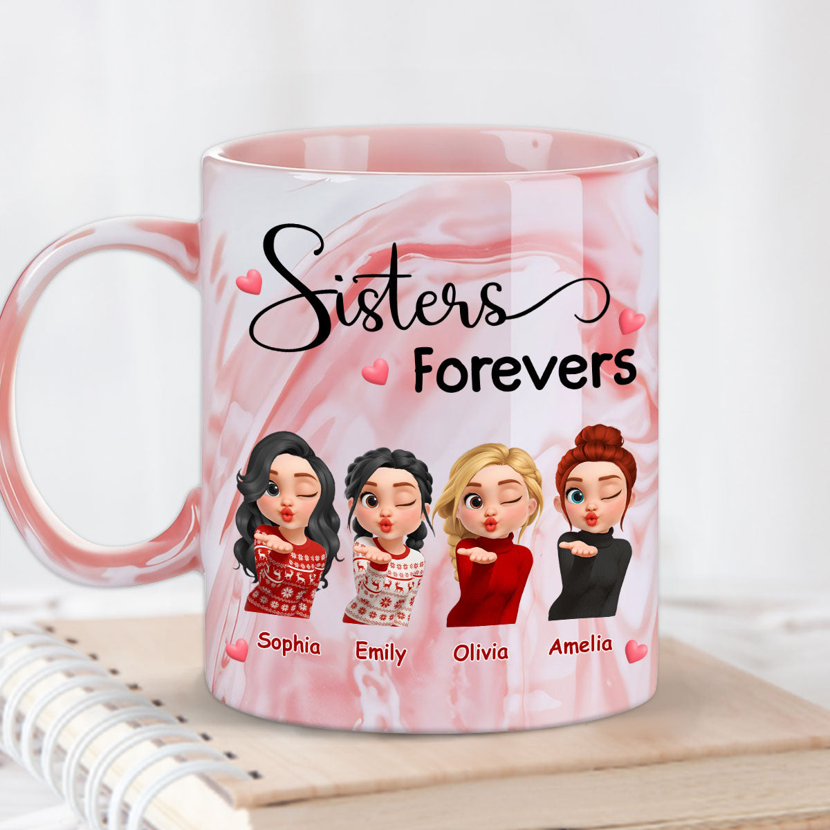 Sisters By Soul - Personalized Custom Pink Marble Mug