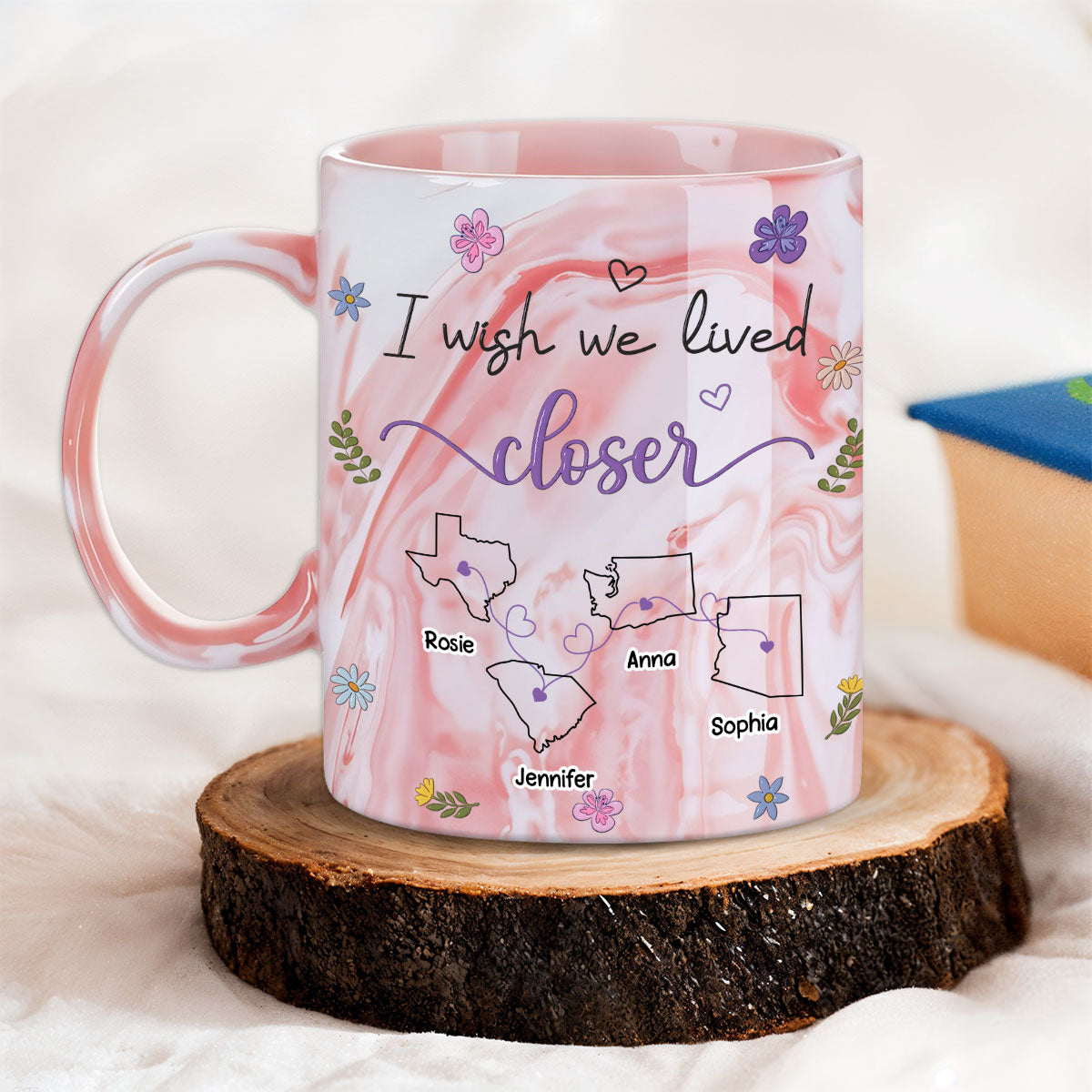 I Wish We Lived Closer - Personalized Custom Pink Marble Mug