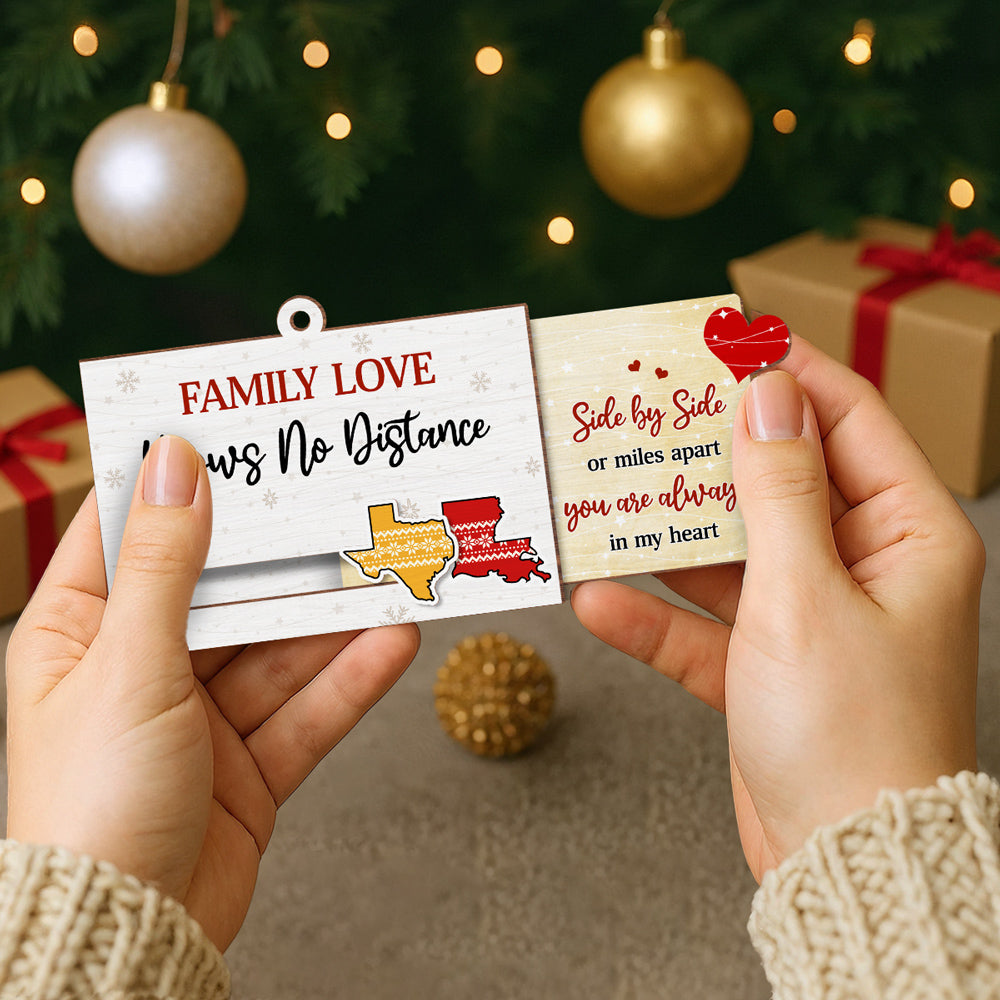 Family Love Knows No Distance - Personalized Custom Slide Ornament