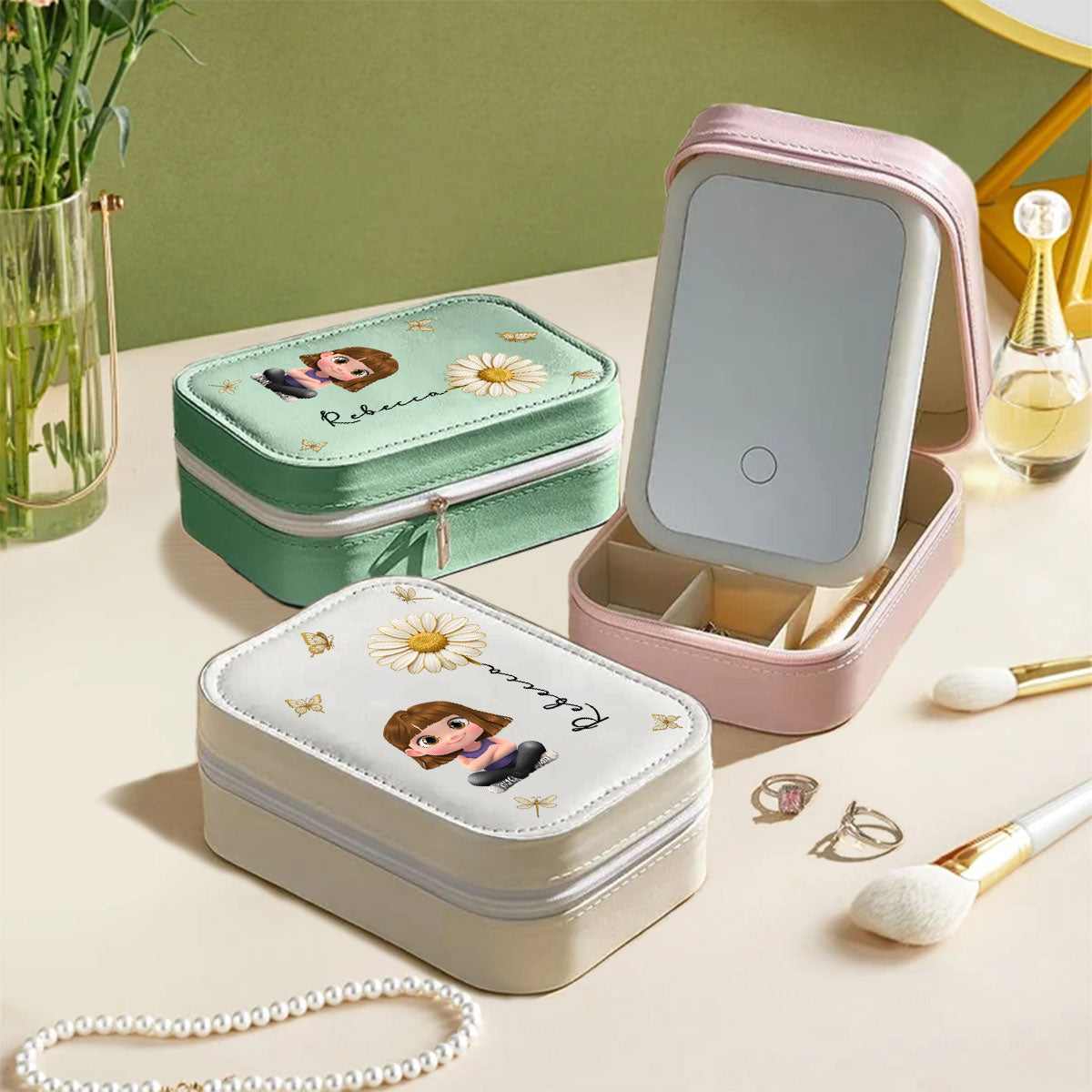 Floral Soul - Personalized Custom Jewelry Box With LED Mirror