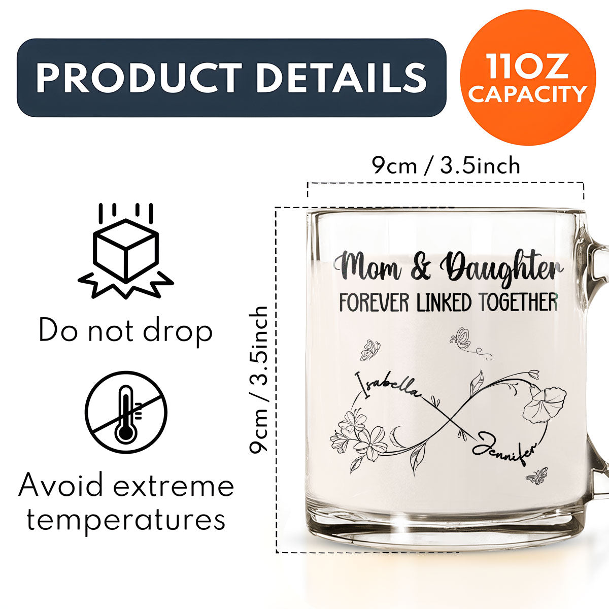 Mom And Daughter Forever Linked Together -  Personalized Custom Glass Mug