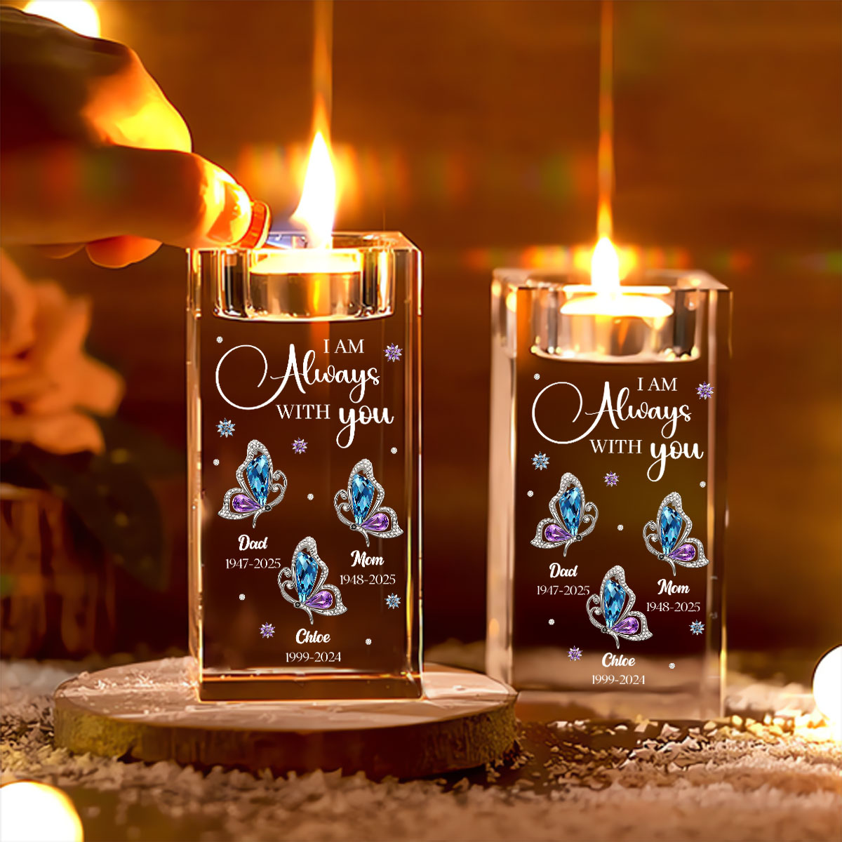 I Am Always With You - Personalized Custom Crystal Candle Holder