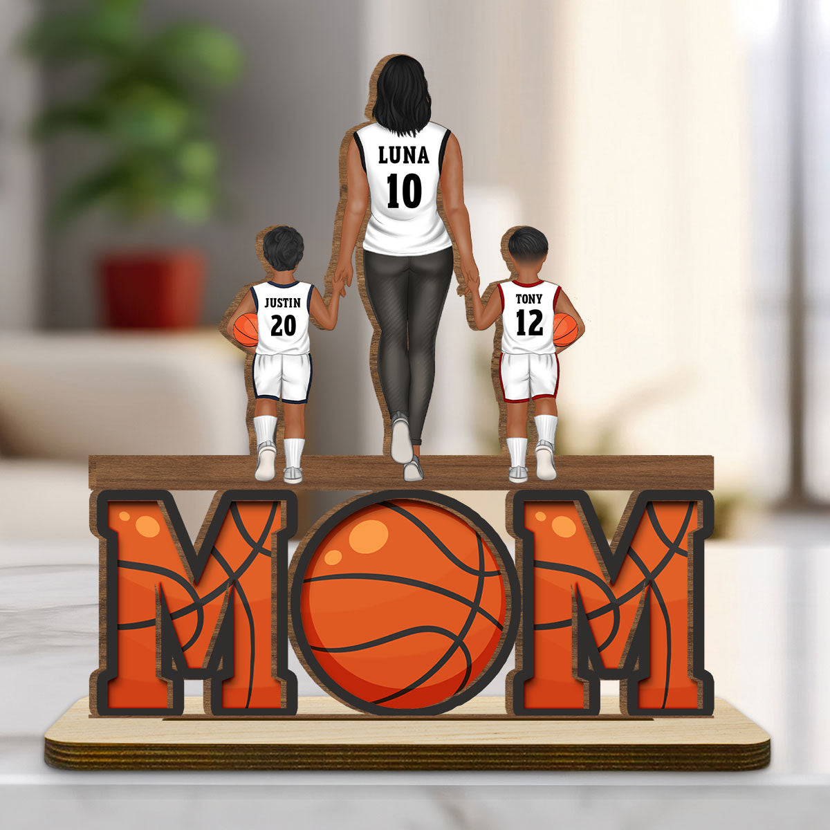 Basketball Mom - Personalized Custom 2-Layer Wood Plaque With Flat Base