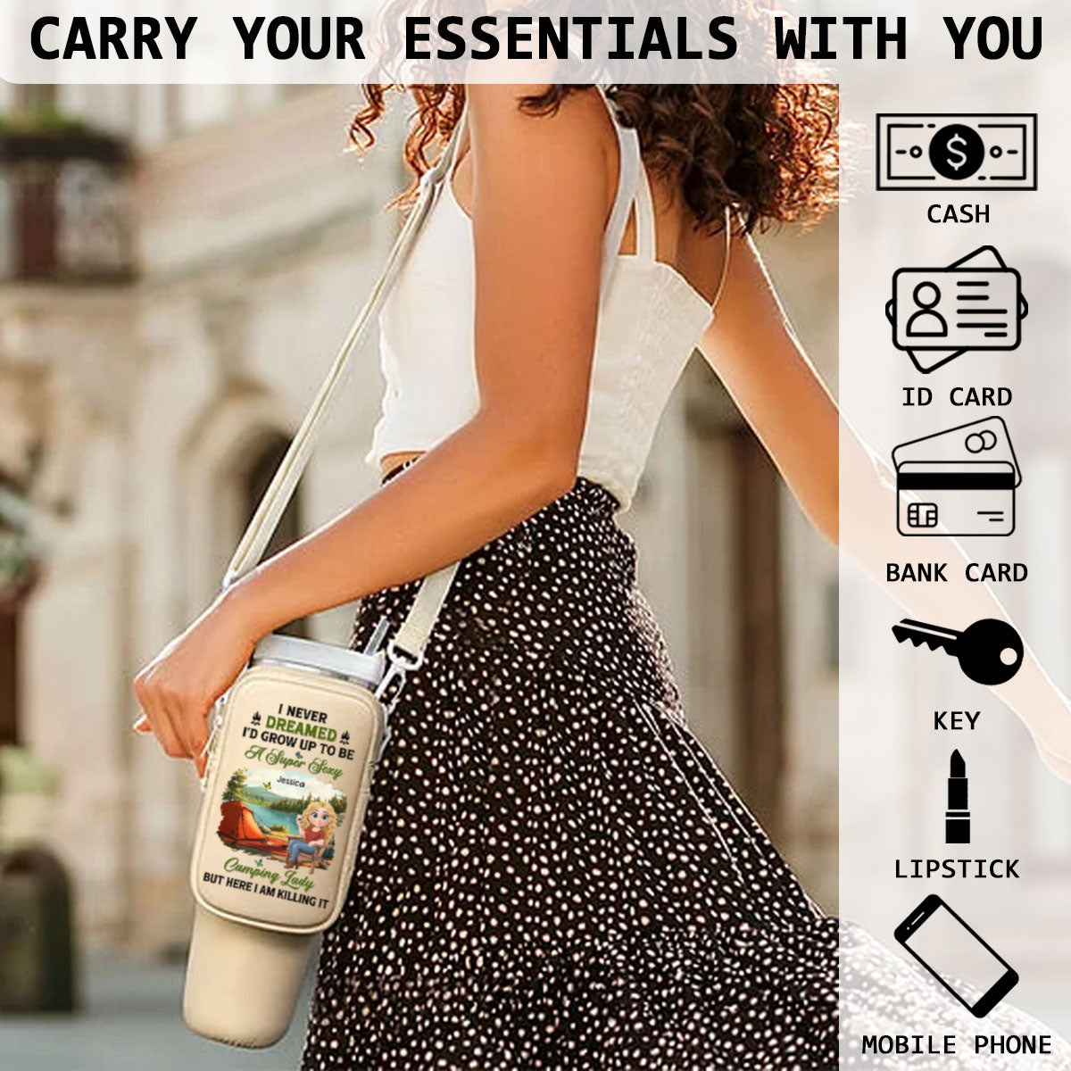 Sexy Camping Lady - Personalized Custom Water Bottle Carrier Bag