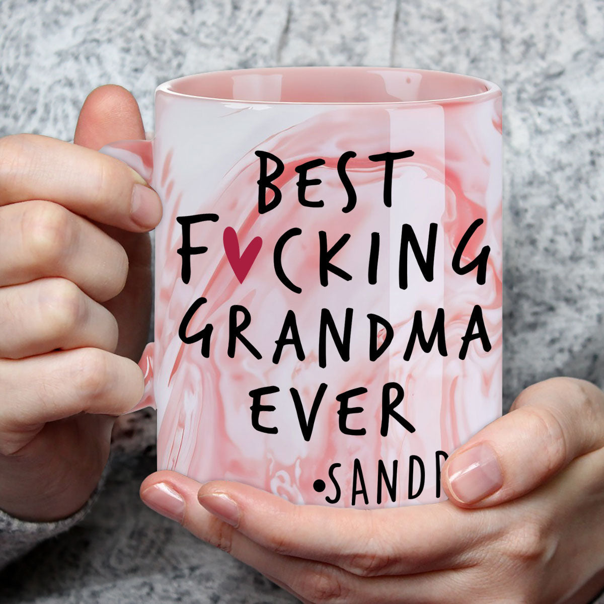 Best Mom Grandma Ever - Personalized Custom Pink Marble Mug