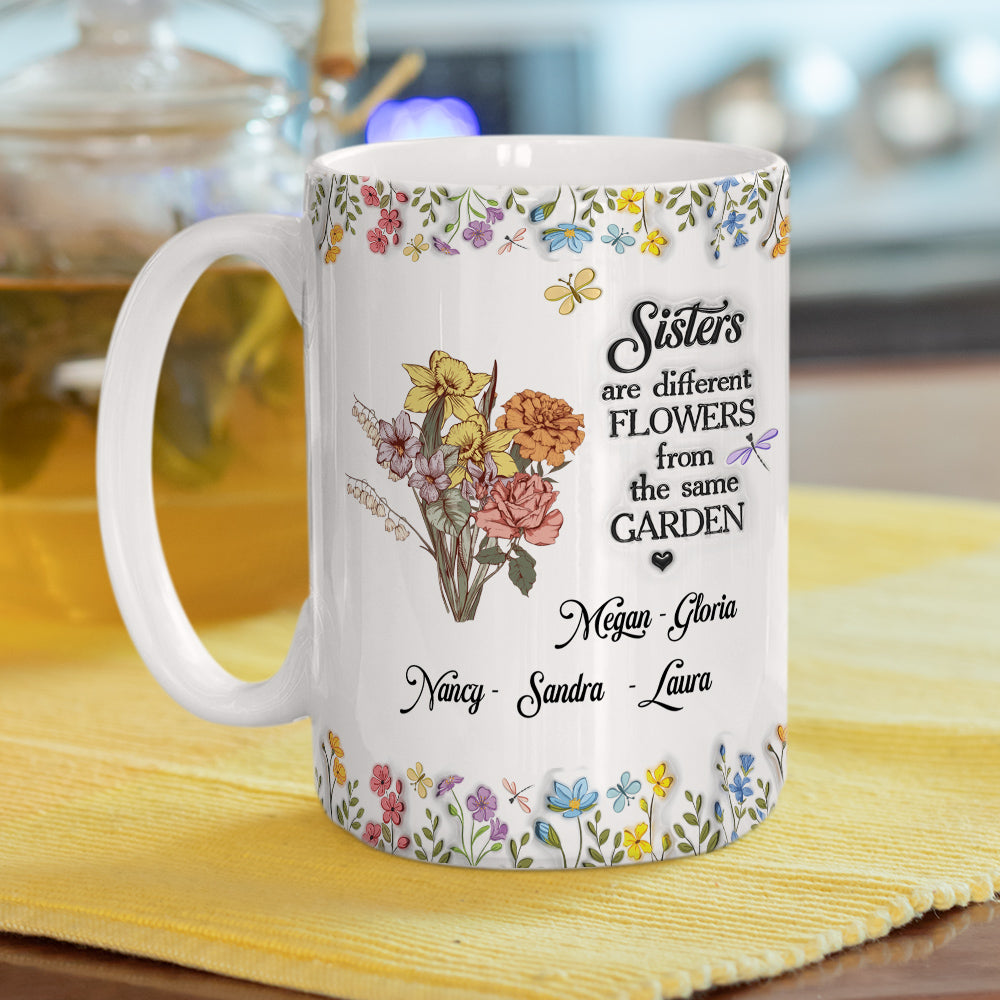Floral Sisters Forever - Personalized Custom 3D Inflated Effect Coffee Mug