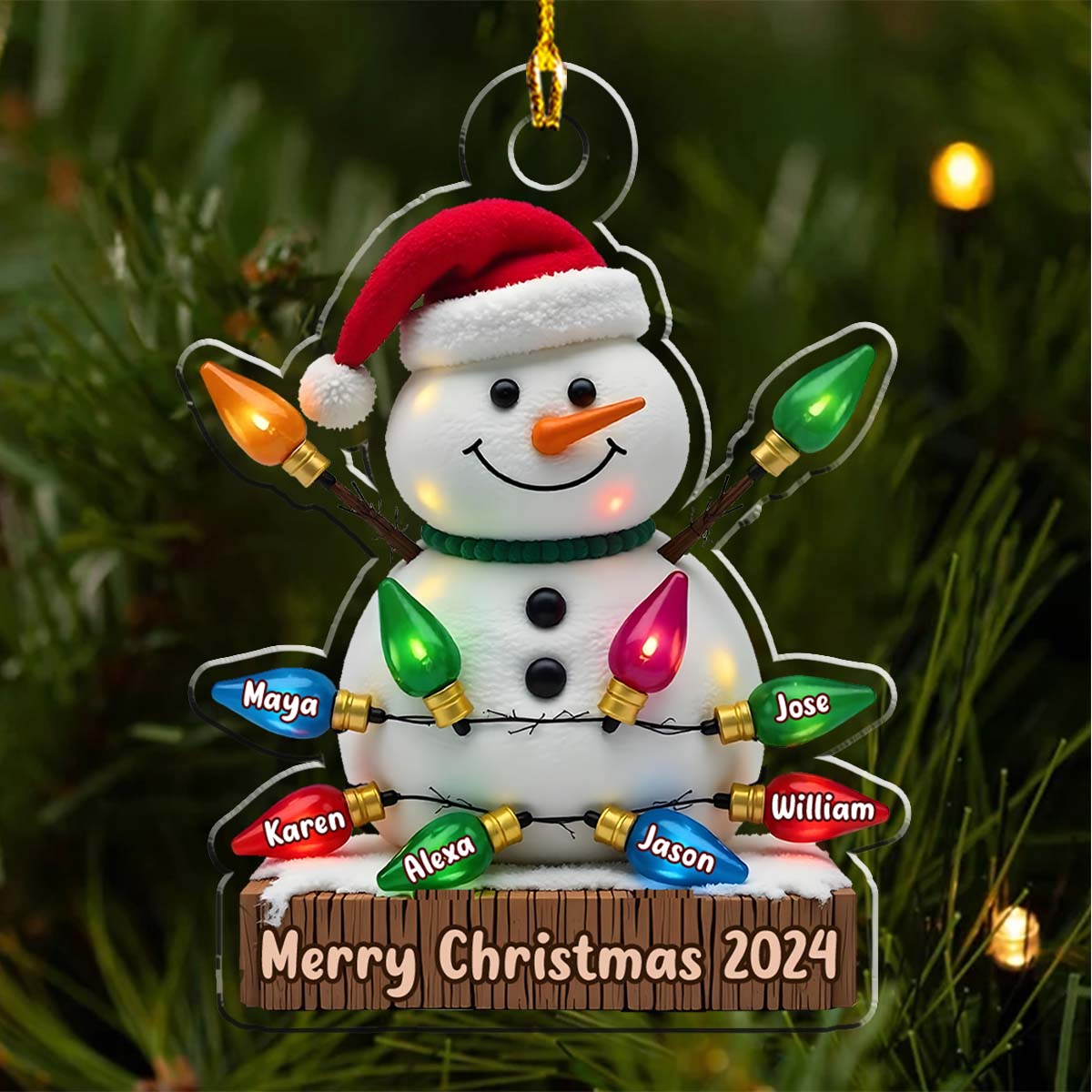 Snowman With Lights - Personalized Custom Acrylic Ornament