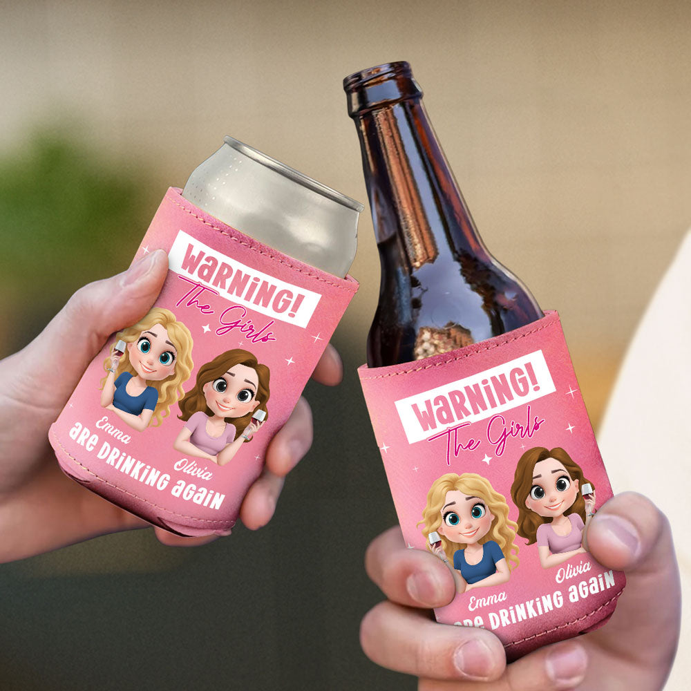 Drinking Alert - Personalized Custom Pink Leather Can Cooler Holder