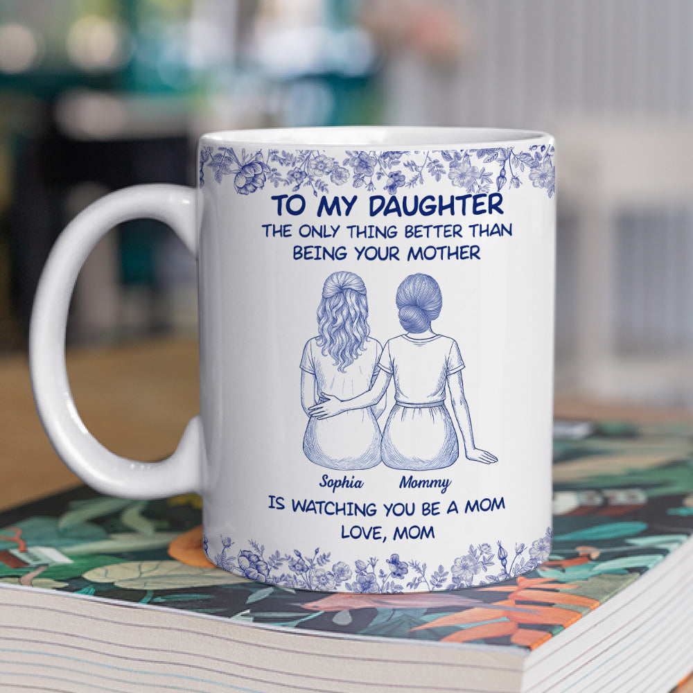 To My Daughter Cartoonize Blue Toile - Personalized Custom Coffee Mug
