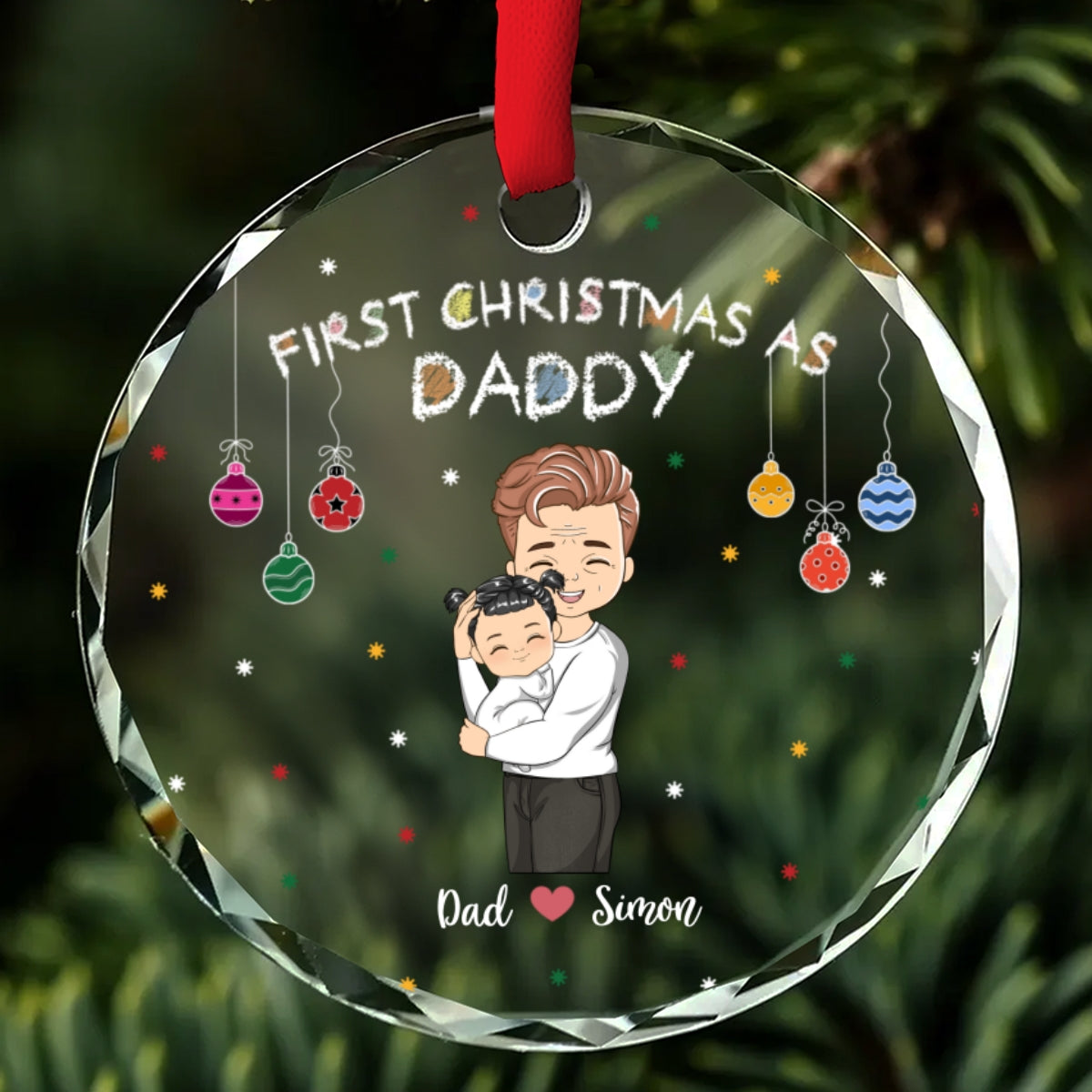 First Christmas As Daddy - Personalized Custom Glass Ornament