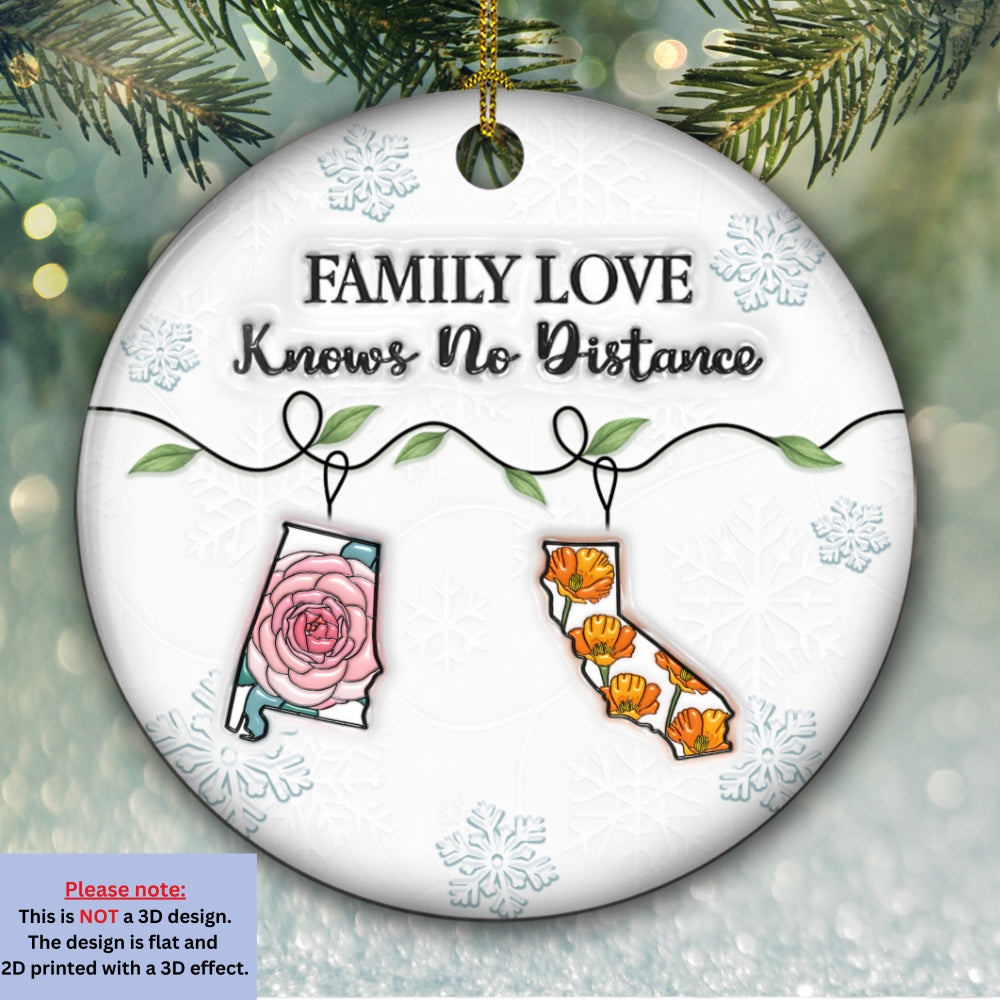 Family Connected By Heart Flower Ver - Personalized Custom 3D Inflated Effect Ceramic Ornament