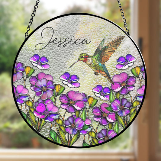 Hummingbird With Flower - Personalized Custom Window Hanging Suncatcher