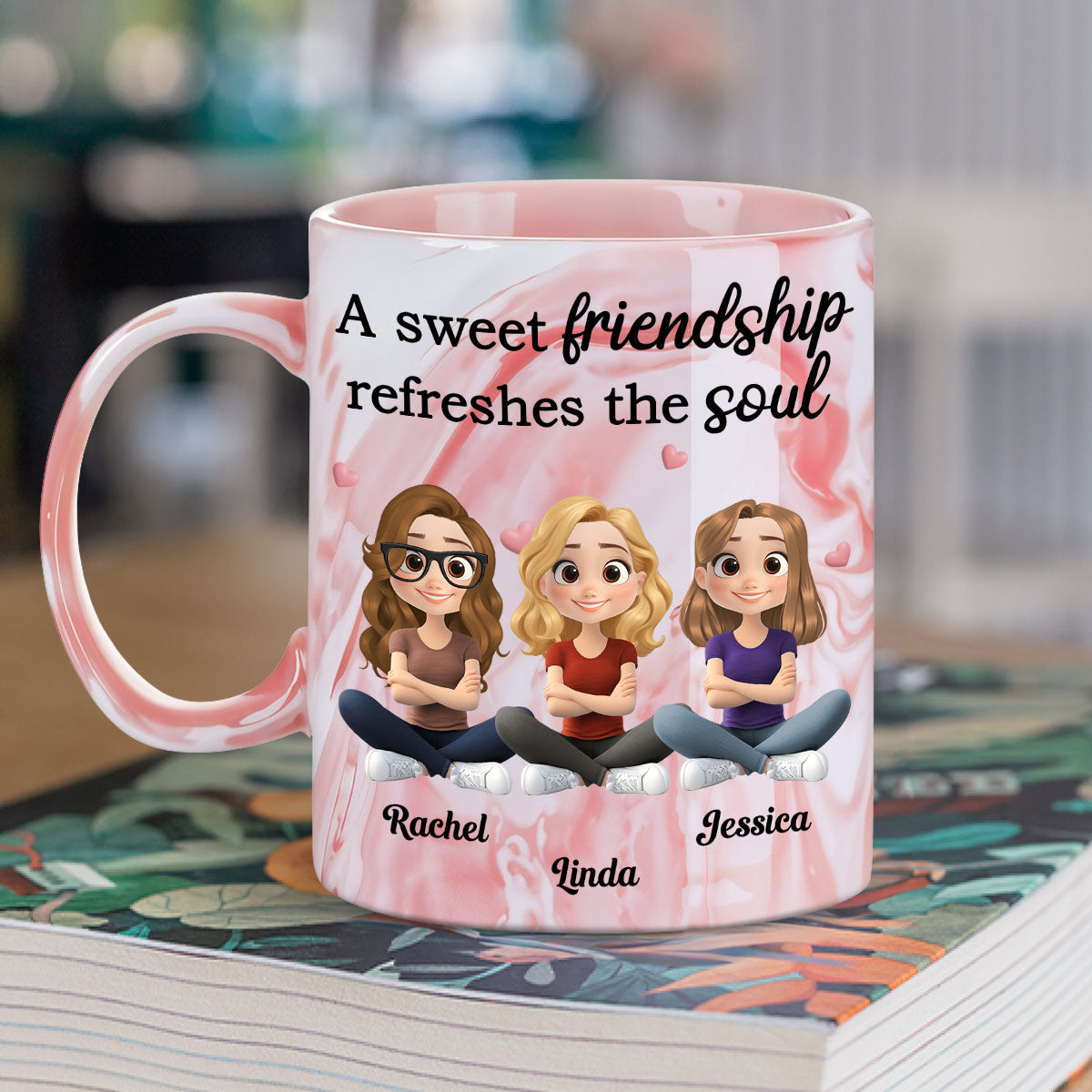 Sweet Friendship - Personalized Custom Pink Marble Mug