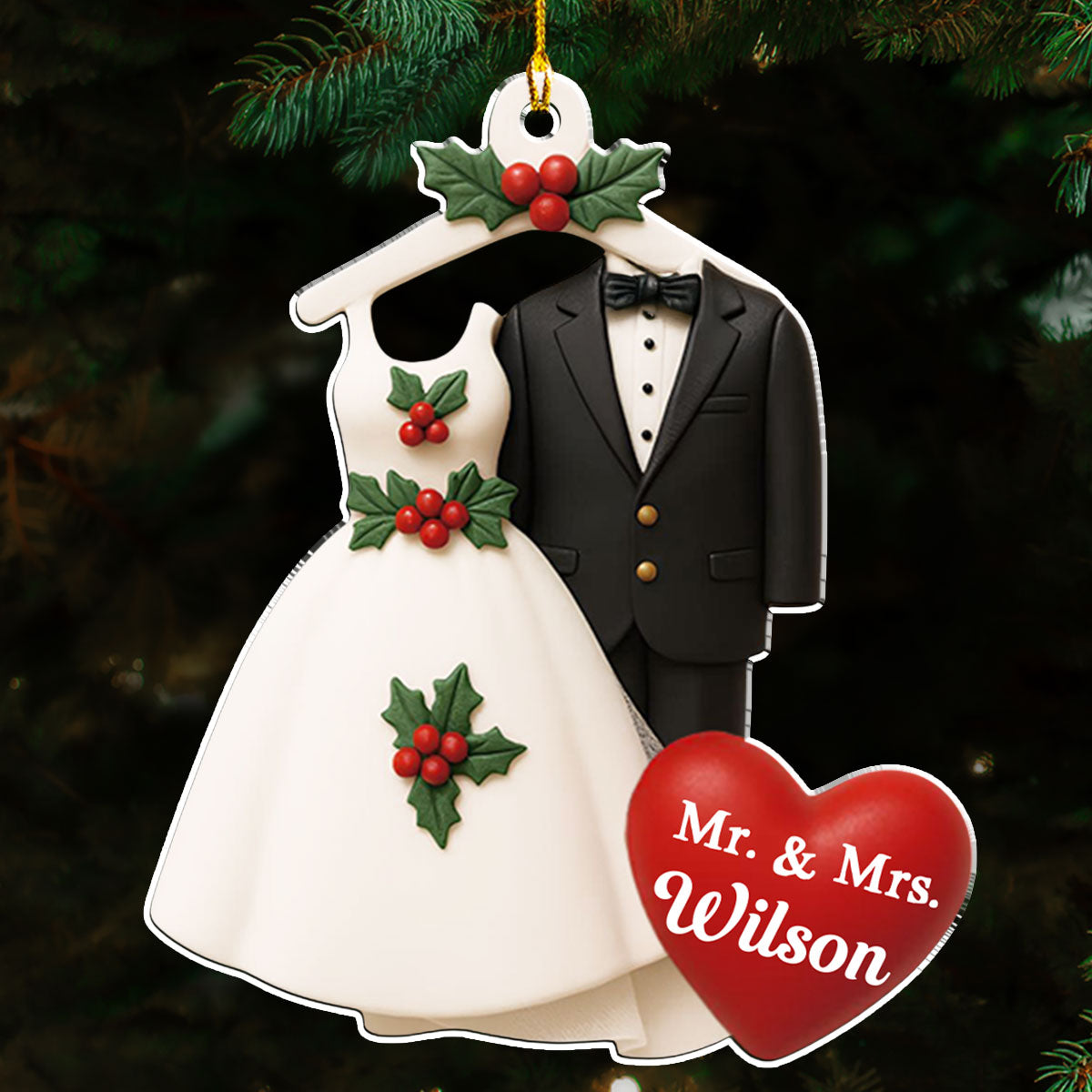 Happily Married - Personalized Custom 3D Effect Acrylic Ornament